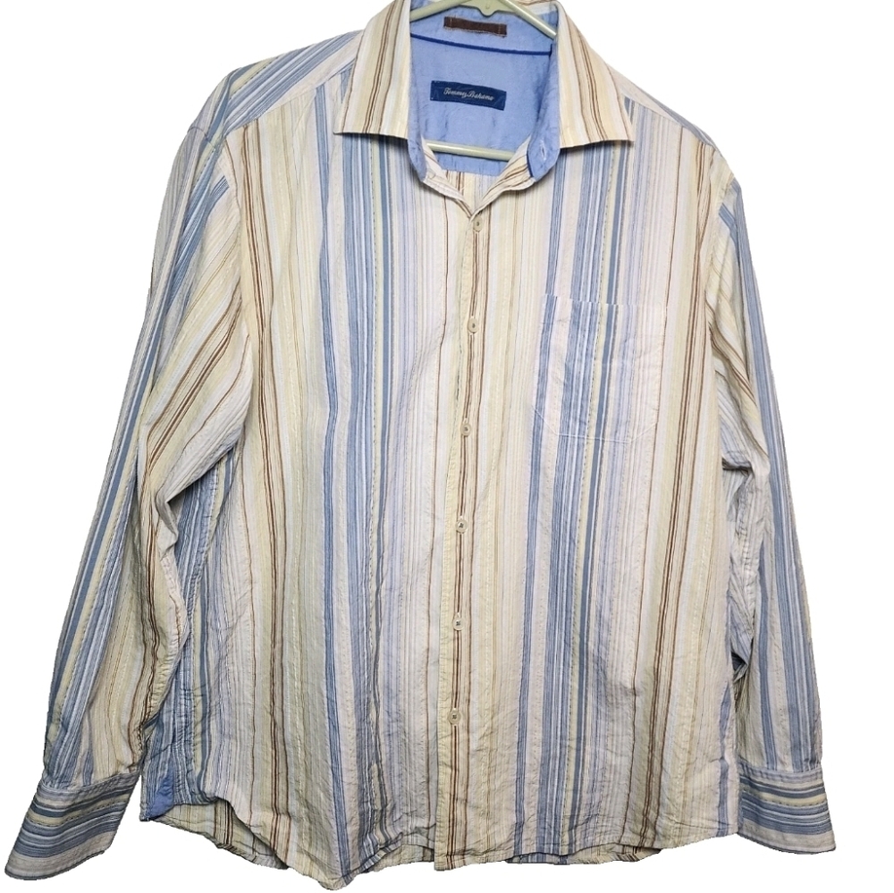 Vintage Tommy Bahama Striped Long Sleeve Button Down Cotton/Silk Shirt Men’s L